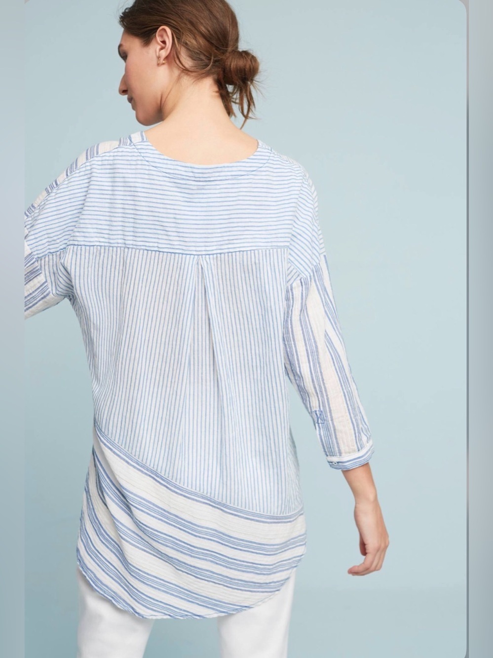 ANTHROPOLOGIE Coastal Bohemian Holding Horses XS Hi Lo Mimi Pieced Tunic Cotton